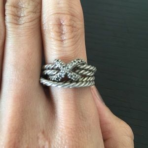 David Yurman silver diamond X crossover ring